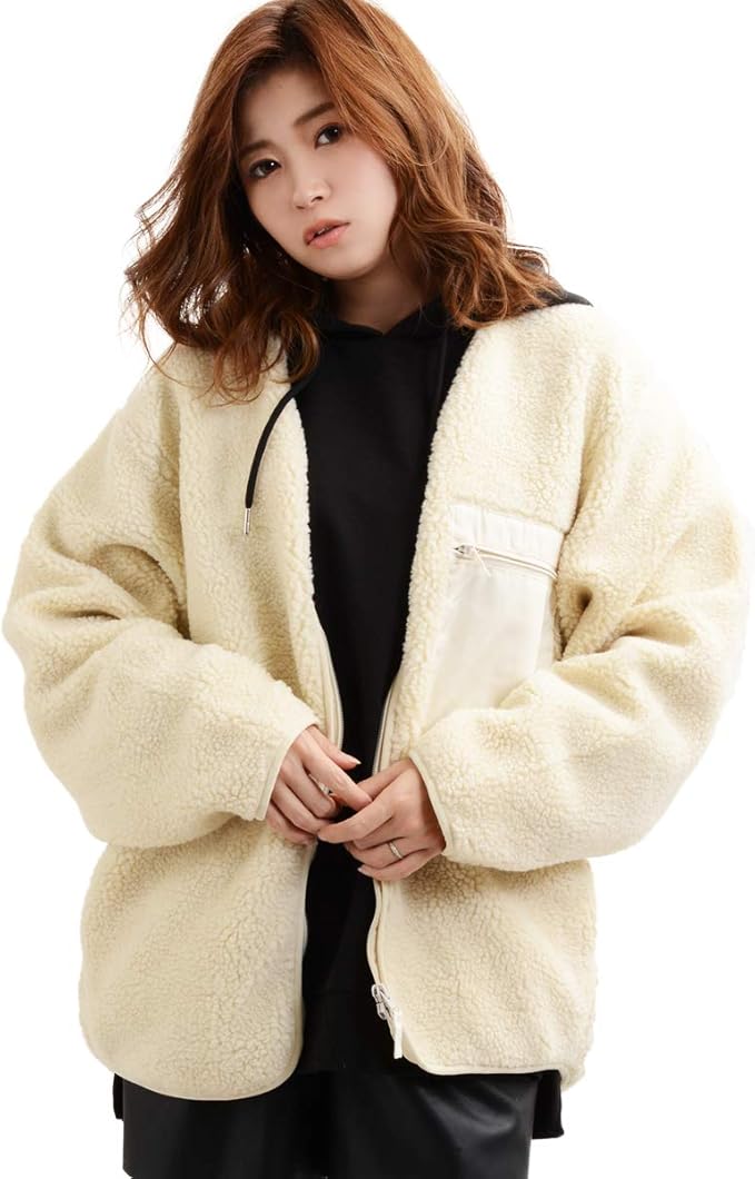 Amazon アウター ジャケット ブルゾン ボア ノーカラー シープボア