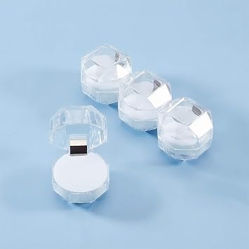 CHGCRAFT 40Pcs White Transparent Plastic Ring Boxes Crystal Earrings Jewelry Storage Boxes Display Organizer Case with Foam for Storing Rings Jewelry Earrings