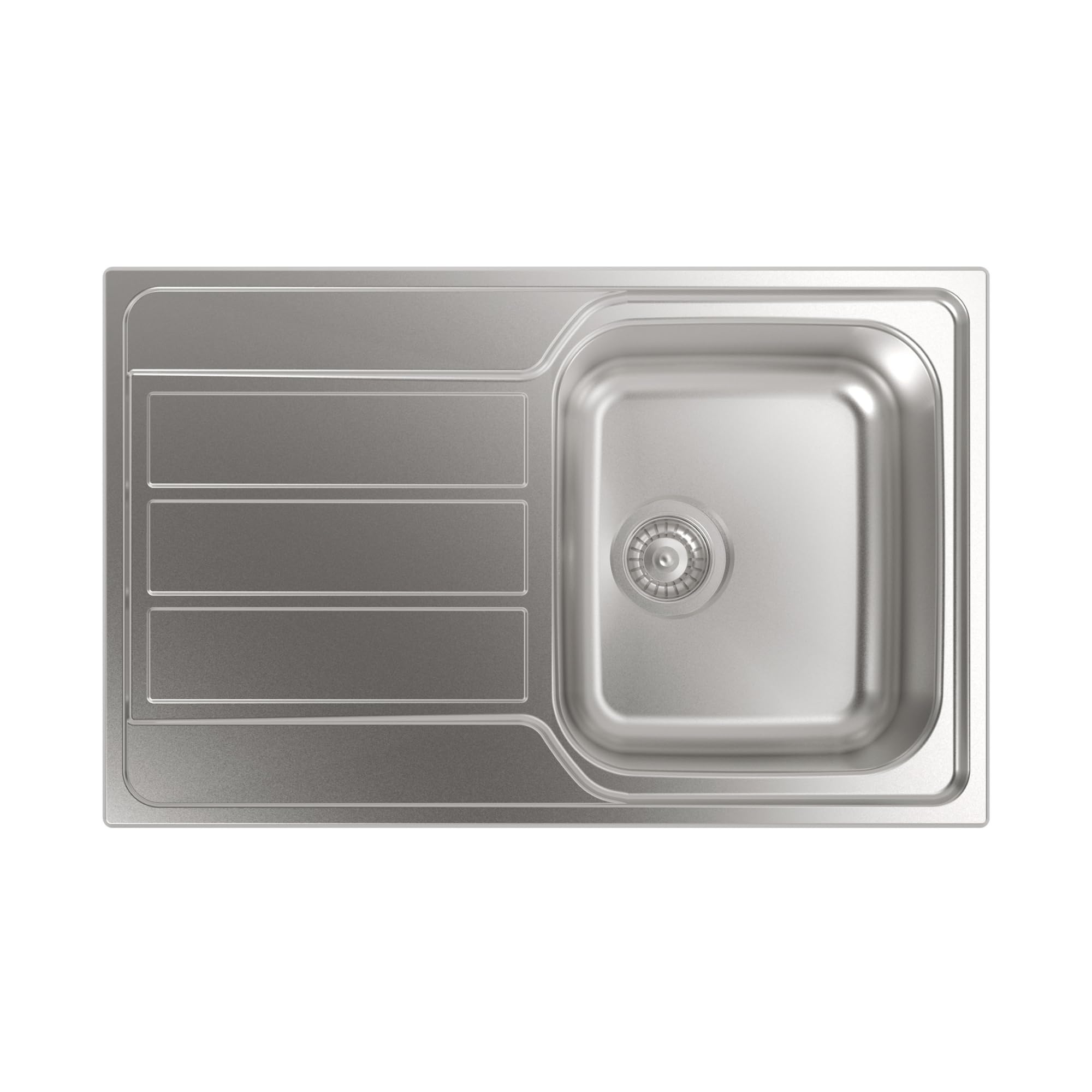 CATA FREGADERO CDL 1 Reversible con Cubeta Cuadrada con Escurridor Profundidad de la Cubeta 18 cm Instalación en Mueble de 45 cm Base con Fondo Absorbente Válvula Canasta 3 1/2" Ancho 77 cm Color Inox