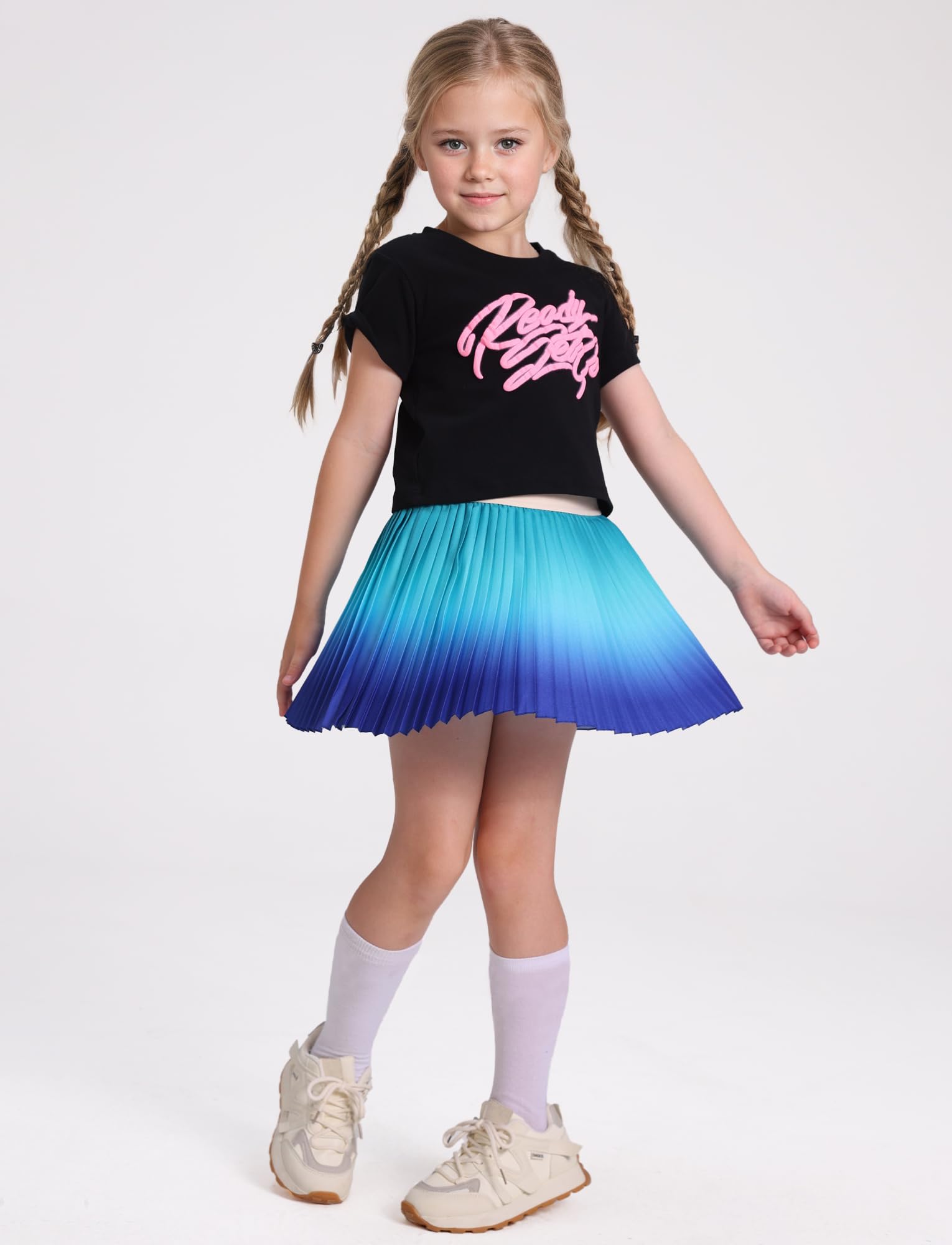 SEAUR Mädchen Tennisrock mit Innenhose Farbverlauf Faltenrock Kinder Skater Rock Sportrock Süß Minirock Sommerrock Golf Skorts 5-12 Jahre