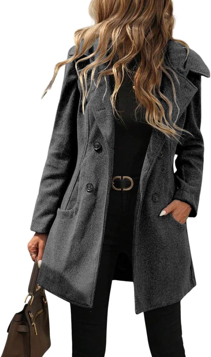CHOUYATOU Women's Winter Double Breasted Hooded Wool Coat Notch Collar Trench Coat Peacoat