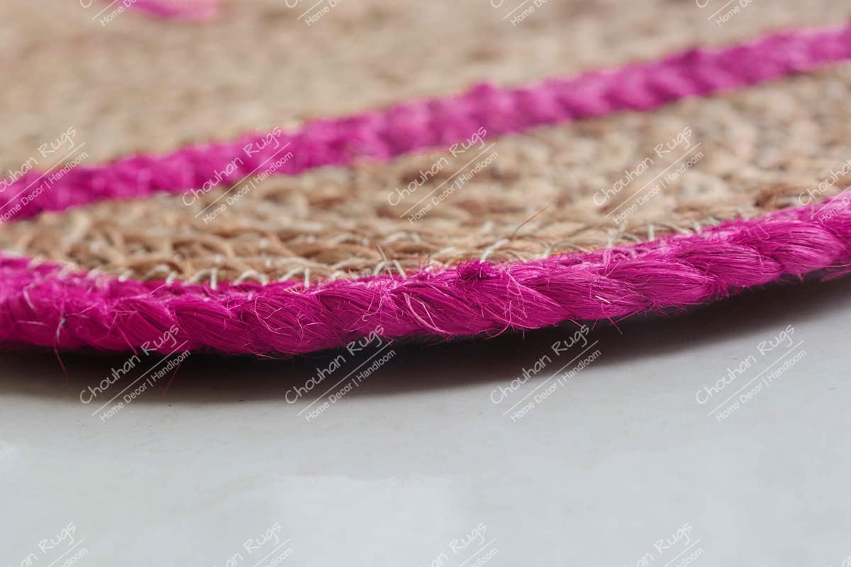 Chouhan Rugs Area Rug Natural Jute Hand Braided Rug Pink Scalloped Runner