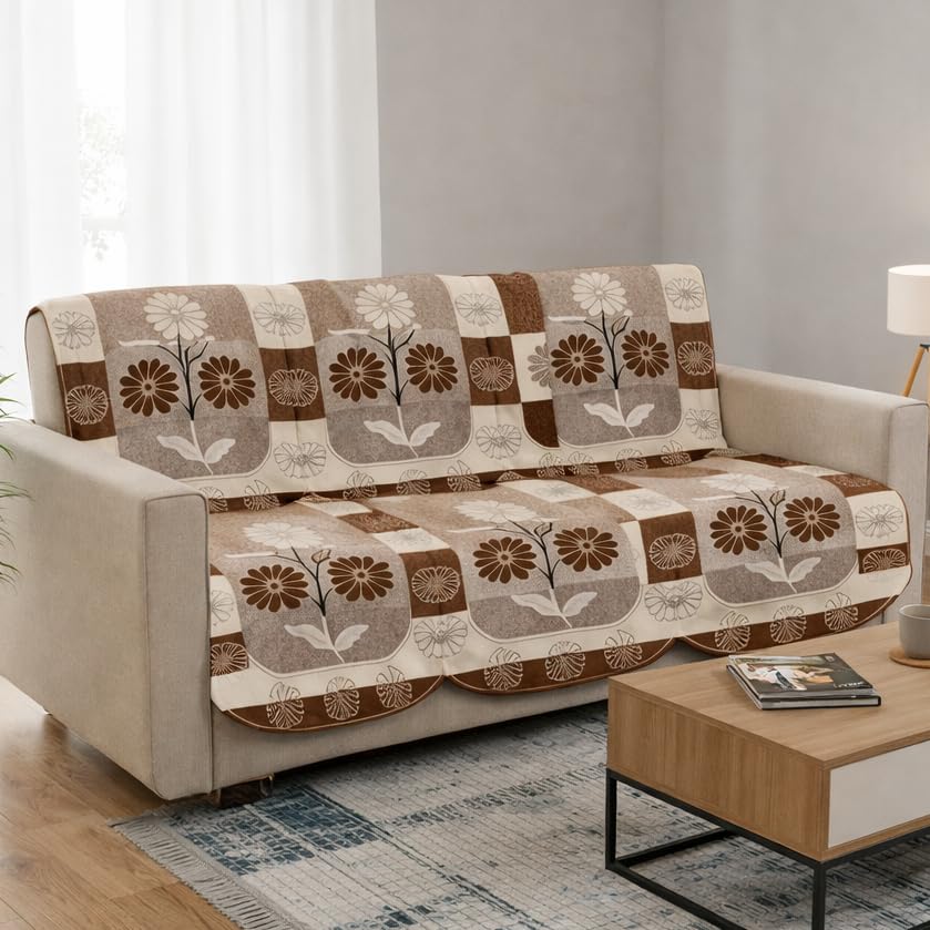 Image of STITCHNEST 10 Piece Cotton Net Sofa Cover | Washable Protective Covers | Floral Design | Beige