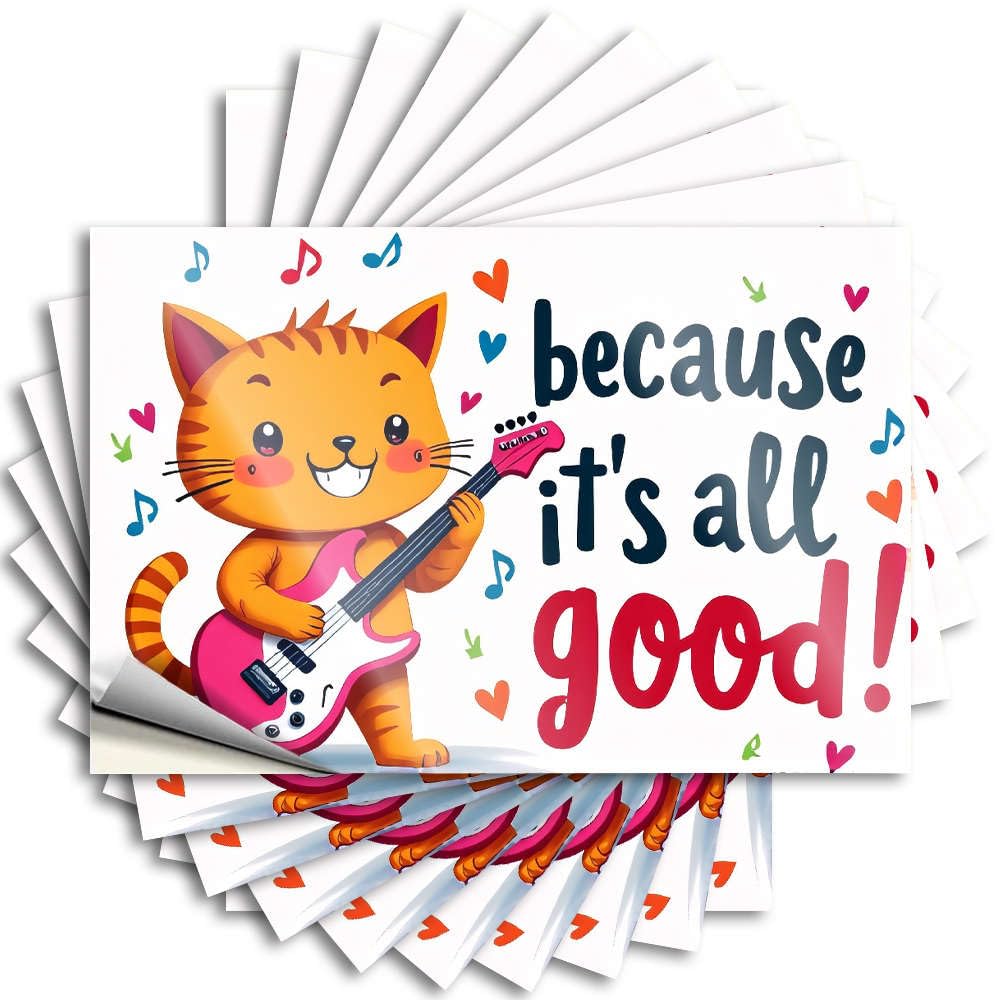Backyard Decor Bottle Decal | A Cute Cat Playing A Guitar with Musical Notes and Hearts Around It Summer Durable Vinyl Sticker Easy Apply for Halloween(8X12CM)