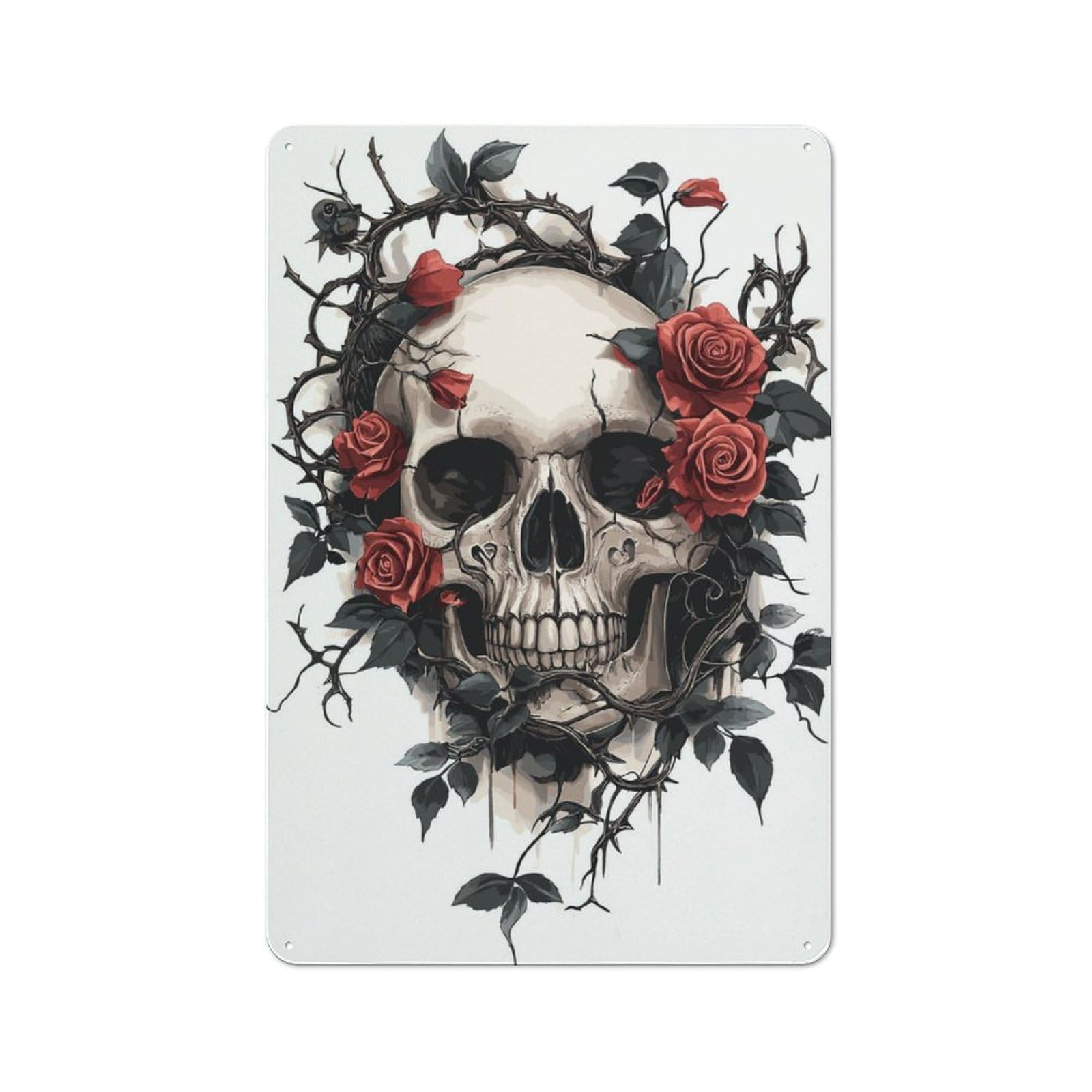Junmoney Gothic Skull And Roses Metal Plaque 30X20cm With For Garage Wall, Vintage Decor, For Vintage Wall Decor Fans, For Metal Sign Collectors