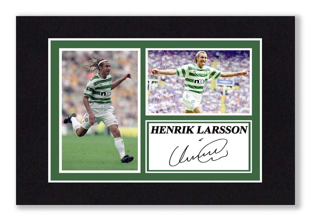 A4 Mounted Signed Henrik Larsson Celtic Photo Montage, With Pre Printed Autograph, Ready To Be Framed, Artwork