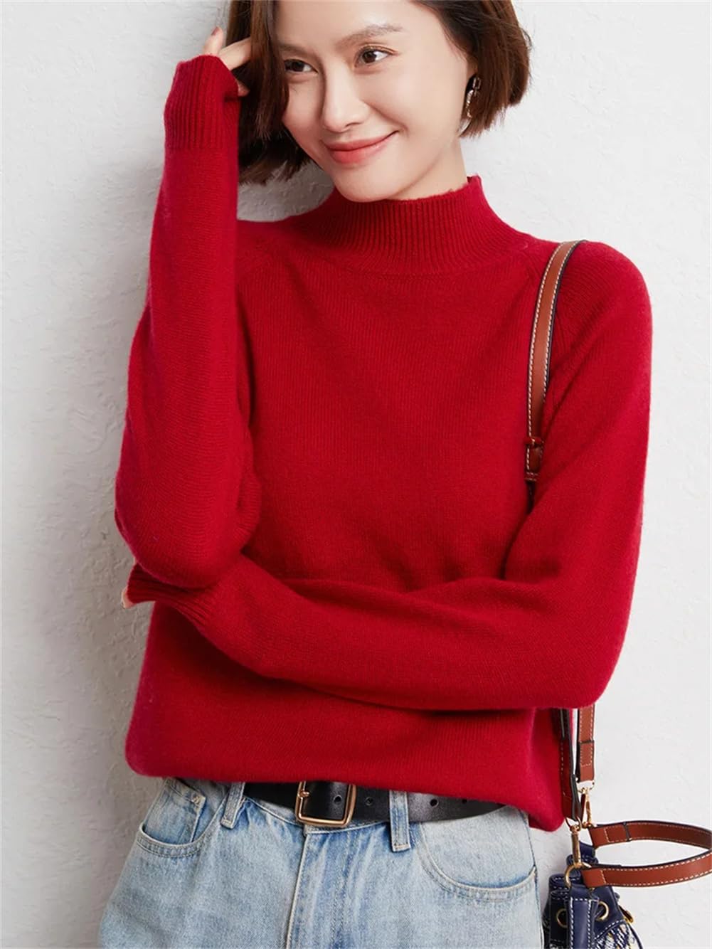 Maglione da donna a collo alto, pullover di base, 100% lana merino, spesso, caldo, morbido cashmere