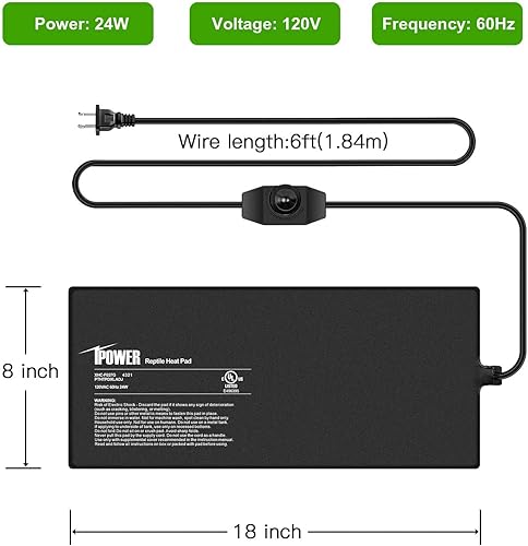 Miniatura 38 de iPower Almohadilla de calor para reptiles de 8 x 12 pulgadas y 16 W, calentador de terrario para animales pequeños negro
