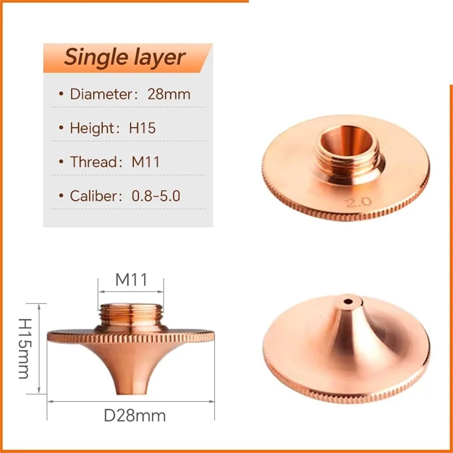 Fiber Laser Nozzle D28 D32 H15 M11 M14 Caliber 0.8-6.0 Cutting 1Pcs(3.0mm)