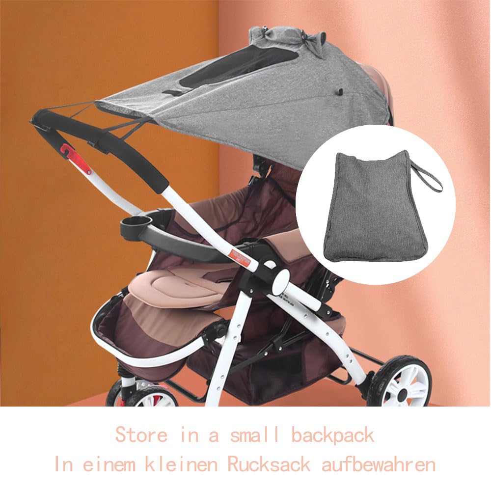 parasole passeggino universale con protezione UV 50+ parasole ovetto impermeabile ombrellino parasole passeggino con finestrella e alette parasole, parasole per passeggino (grigio)
