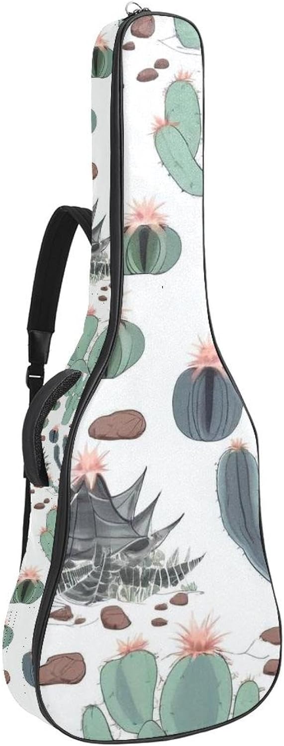 40/41/42-inch Artistic Cactus Acoustic Guitar Bag With Adjustable Shoulder Strap And 2 Storage Bags. Guitar Bag With Back Hanging Loop, Electric, and Classical Guitars