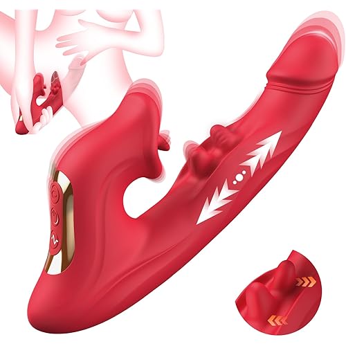 Thrusting Dildo Vibrator Women Sex Toys – Dildos Adult Sex Toy G Spot with Wiggle 10 Thrusting– Vibrating – Tongue Licking Modes, Rechargeable Rabbit Vibrators for Female Couples Games