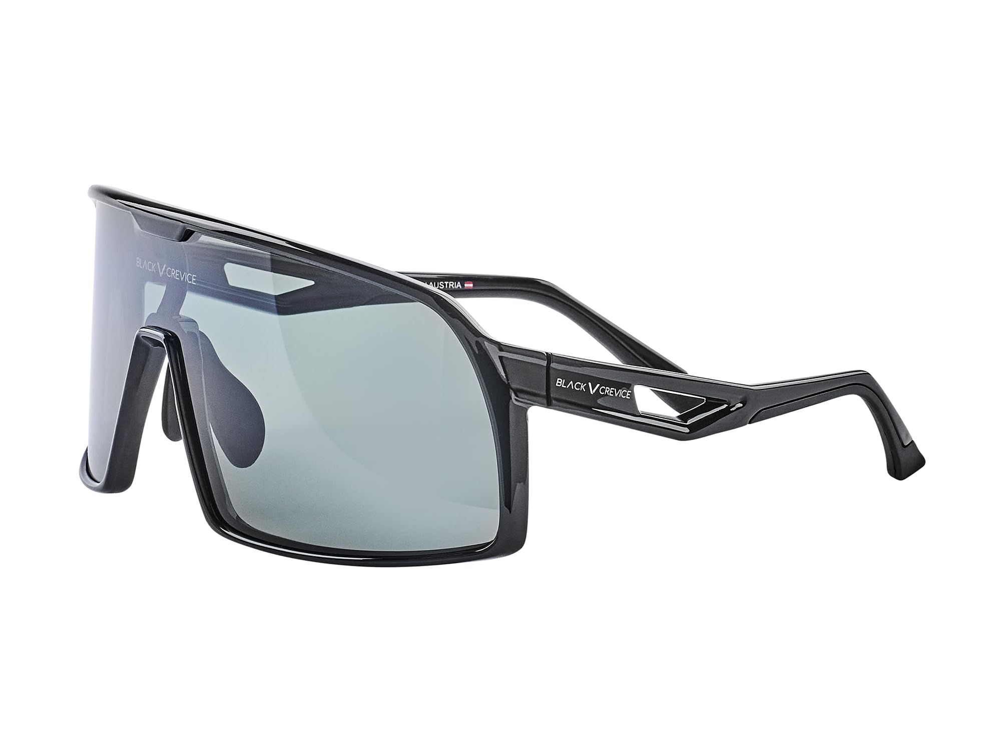 Black Crevice Sportbrille schwarz I Unisex Brille mit zylindrischen Gläsern + Etui & Microfleece-Beutel I Sport Sonnenbrille mit 100% UV-Schutz I Sport Brille mit gummierten Nasenpads & Bügelenden