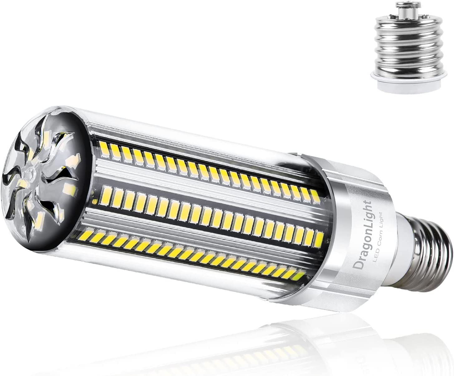 DragonLight 50W Superhelle Mais Licht LED Glühbirne(Ersetzt 350Watt) - E27 Edison LED Lampe mit E40 Adapter - 6000K Kaltweiß 6000Lumen für Großes Gebiet Beleuchtung - Garage Halle Lager Werkstatt
