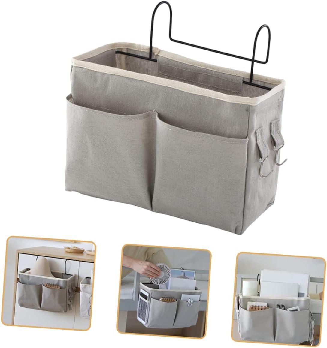 Fancy Product Bedside Caddy Hanging Storage Basket Multi-Function Organizer For Bunk And Hospital Beds Dorm Rooms Bed Rails, Can Be Placed Glasses, Books, Mobile Phones, Keys., Stationary, Grey 2