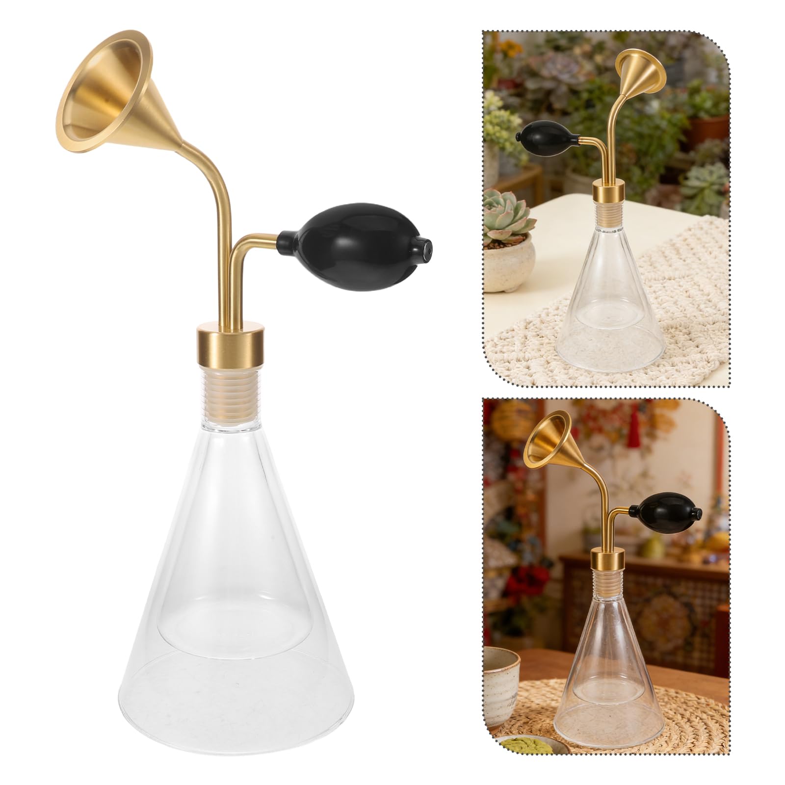 Generic Double-wall Szklany Flakon Do Olejków Eterycznych z Krótką Mosiężną Pompką Przenośny Aromaterapeutyczny Dyfuzor Do Próbkowania Zapachów i Perfum Spa i Podróży