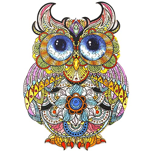 KAAYEE Wooden Jigsaw Puzzles- Lovely Owl Puzzle Unique Shape Wood Puzzle for Adults and Kids, Best Gift for Christmas Family Game Play Collection