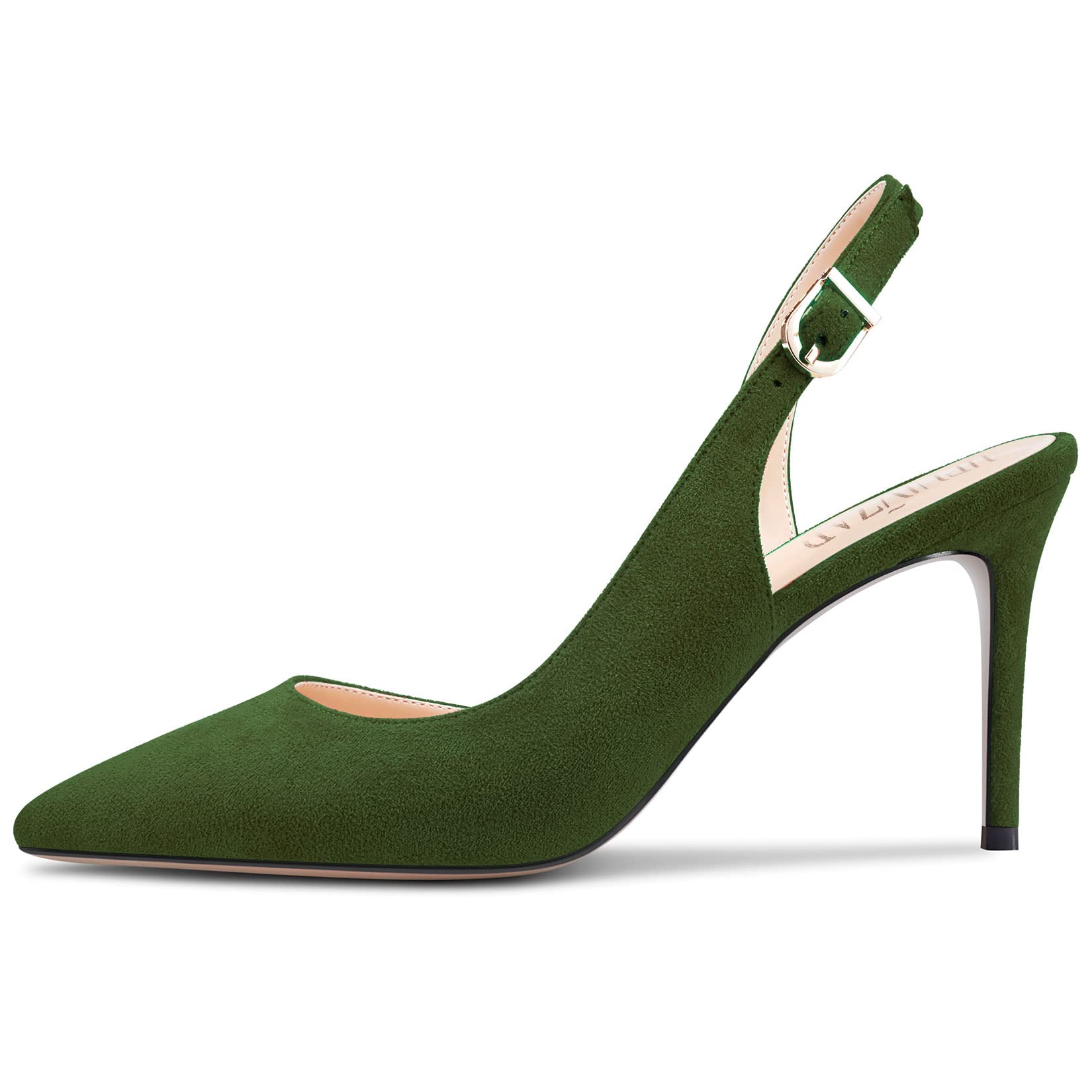 HEUIVZAR Mujer Alto High Heel Pumps Puntiaguada Punta Aguja Heel Correa Tobillo Slingback Sandalias Ante Dress Zapatos Novia 10 CM