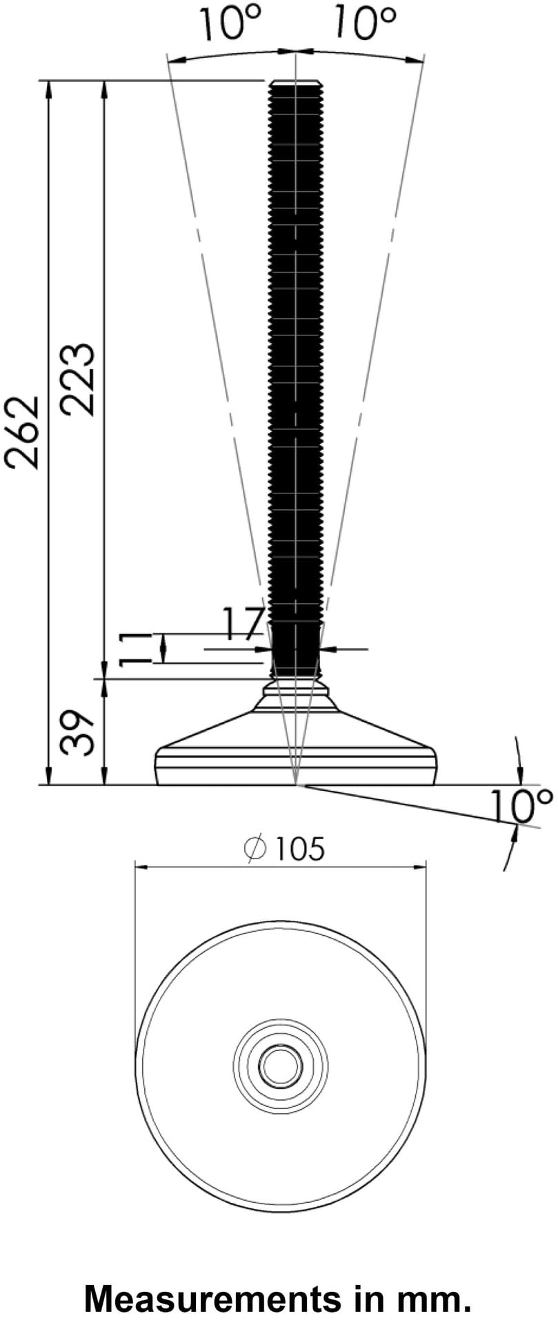 Pie de nivelación inoxidable 20x230x105 mm base y almohadilla antivibración 2200kg-Set de 4