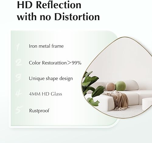 Miniatura 8 de Espejo de pared asimétrico, espejo de pared con marco de latón Matel, para sala de estar, dormitorio, baño, entrada, decoración de pared, 19.8