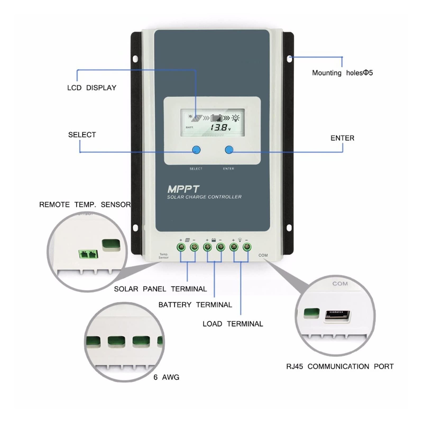 ContrôLeur De Charge Solaire à Haut Rendement, Sterownik ładowarki słonecznej MPPT 40A 30A 20A 10A LCD 12V24V Auto o wysokiej wydajności Regulador do akumulatorów kwasowo-ołowiowych Facile à Lire Et S