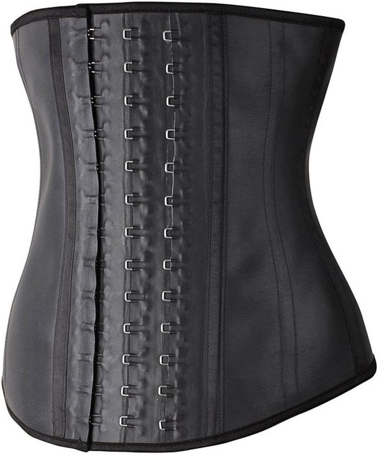 Latex Waist Cincher Waist Trainer Trimmer Long Torso with 3 Hook Rows Black
