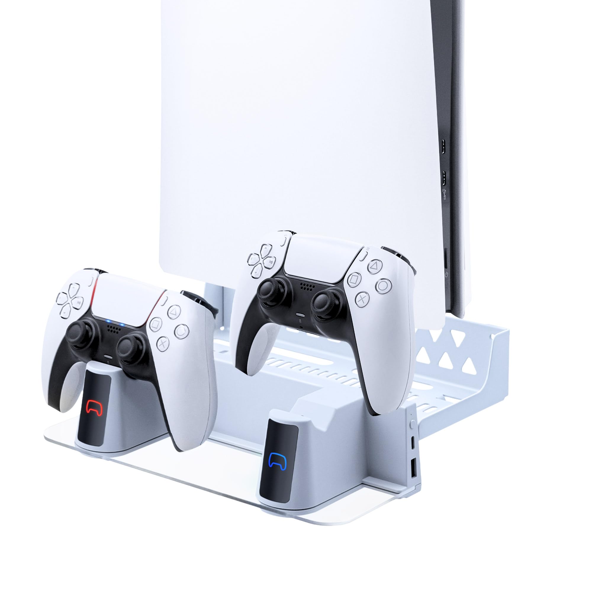 Mcbazel Soporte de pared RGB para consola de juegos PS5 Slim/PS5 Pro/PS5 Estación de Carga Dual para Controladores Montada en la Pared con LED para Playstation 5/PS5 Slim Digital/Disc/PS5 Pro - Blanco