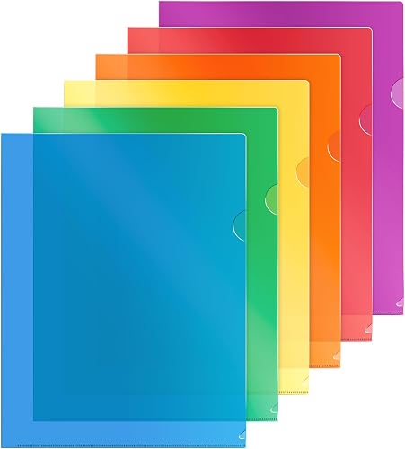 Dunwell Clear Plastic Document Folders 8.5x11, 12 Pack, Assorted Colors