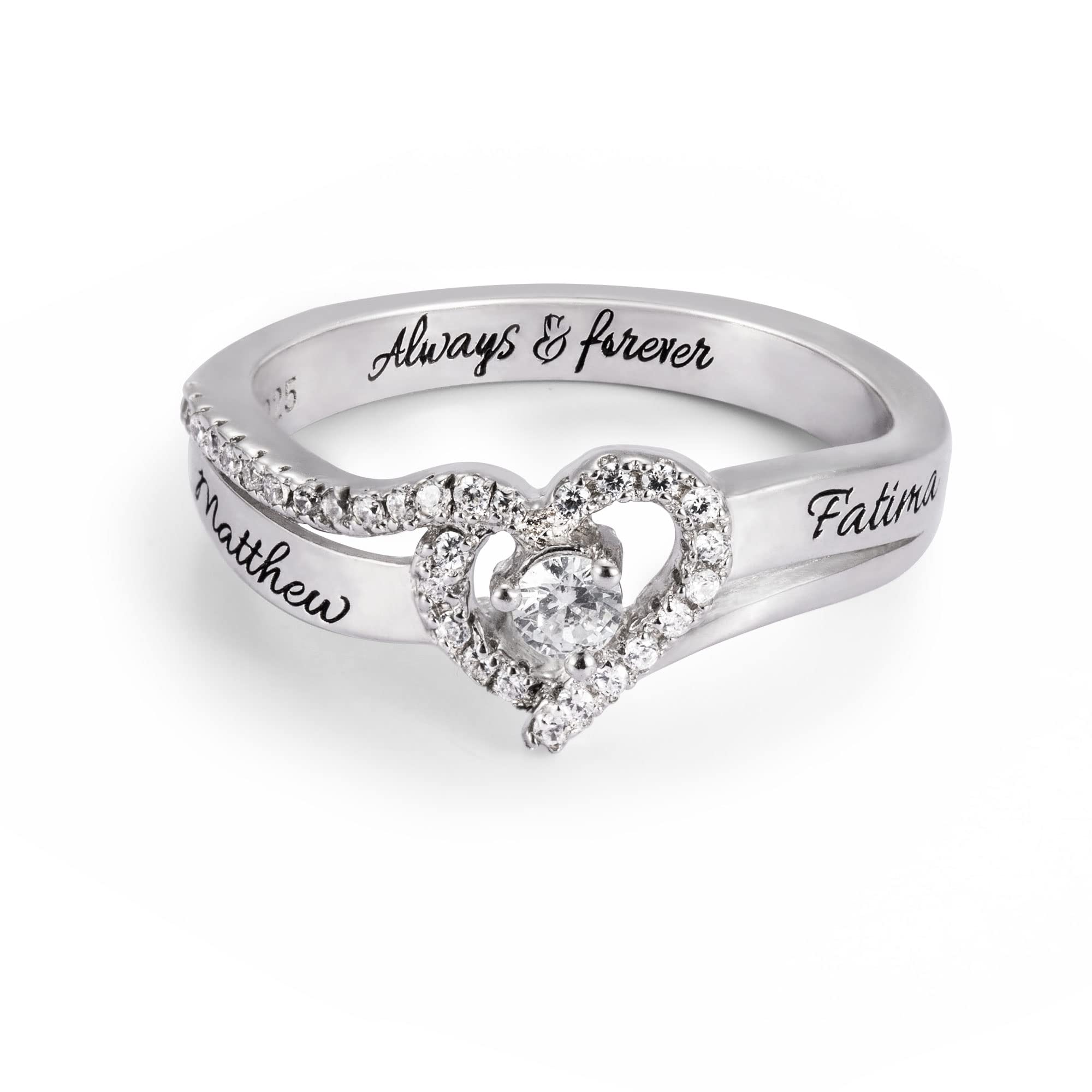 Getname NecklacePersonalised Heart Eternity Rings for Women with Cubic Zirconia 925 Sterling Silver Promise Ring with Customised Name Engagement Engraving Jewellery Anniversay Wedding Band Gift for Women