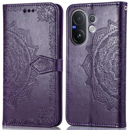 Image of ClickCase Queen Series for vivo V60e 5G Leather Flower Embossing Wallet Flip case Magnetic Closure Flip Cover for vivo V60e 5G (Violet)