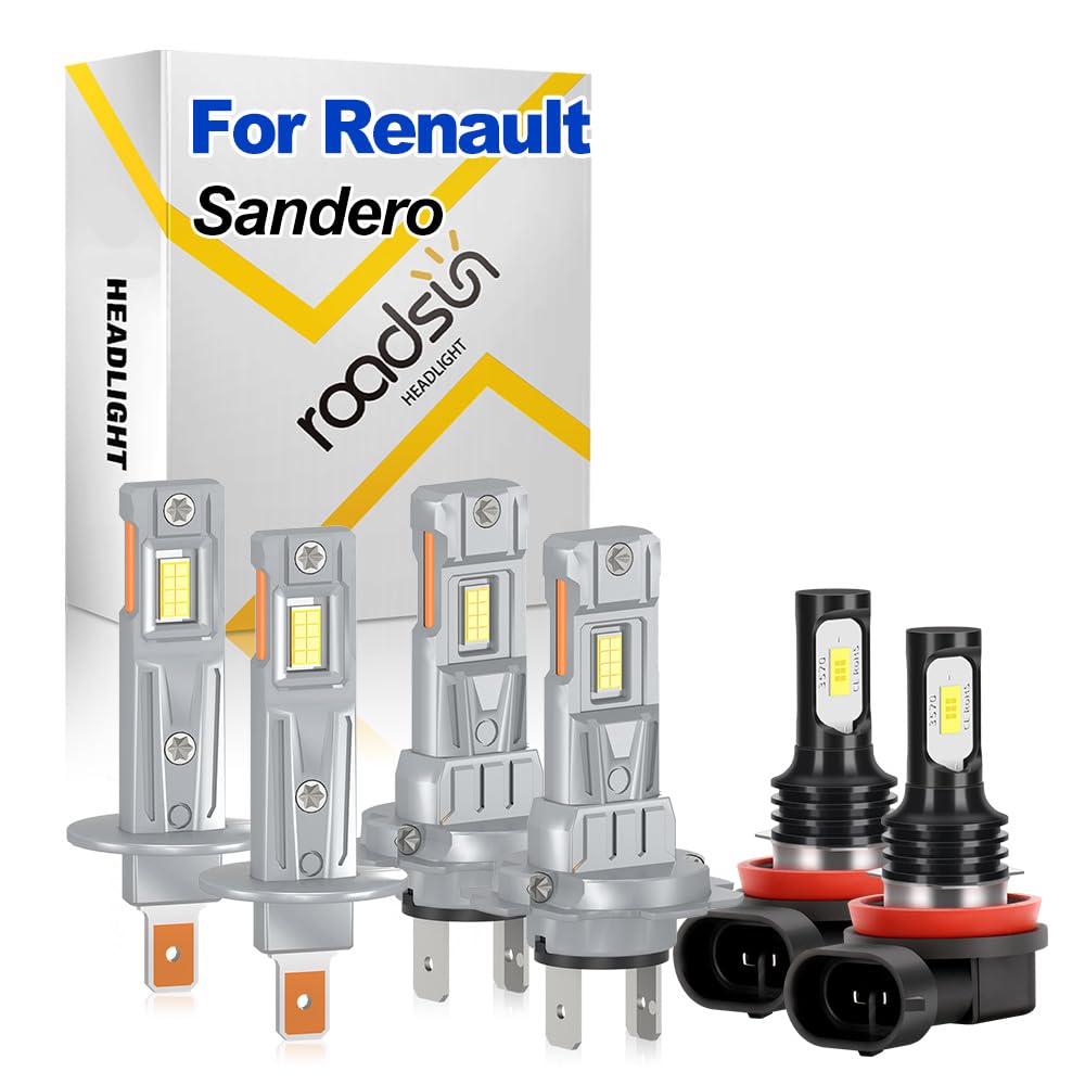 Kit Lampadine LED Per Auto, 20000LM, 6000K Bianco, Abblaglianti H1, Anabbaglianti H7, Fendinebbia H11, Le migliori lampadine LED, Design OEM per sostituzione diretta, For Renault Sandero 2017-2020