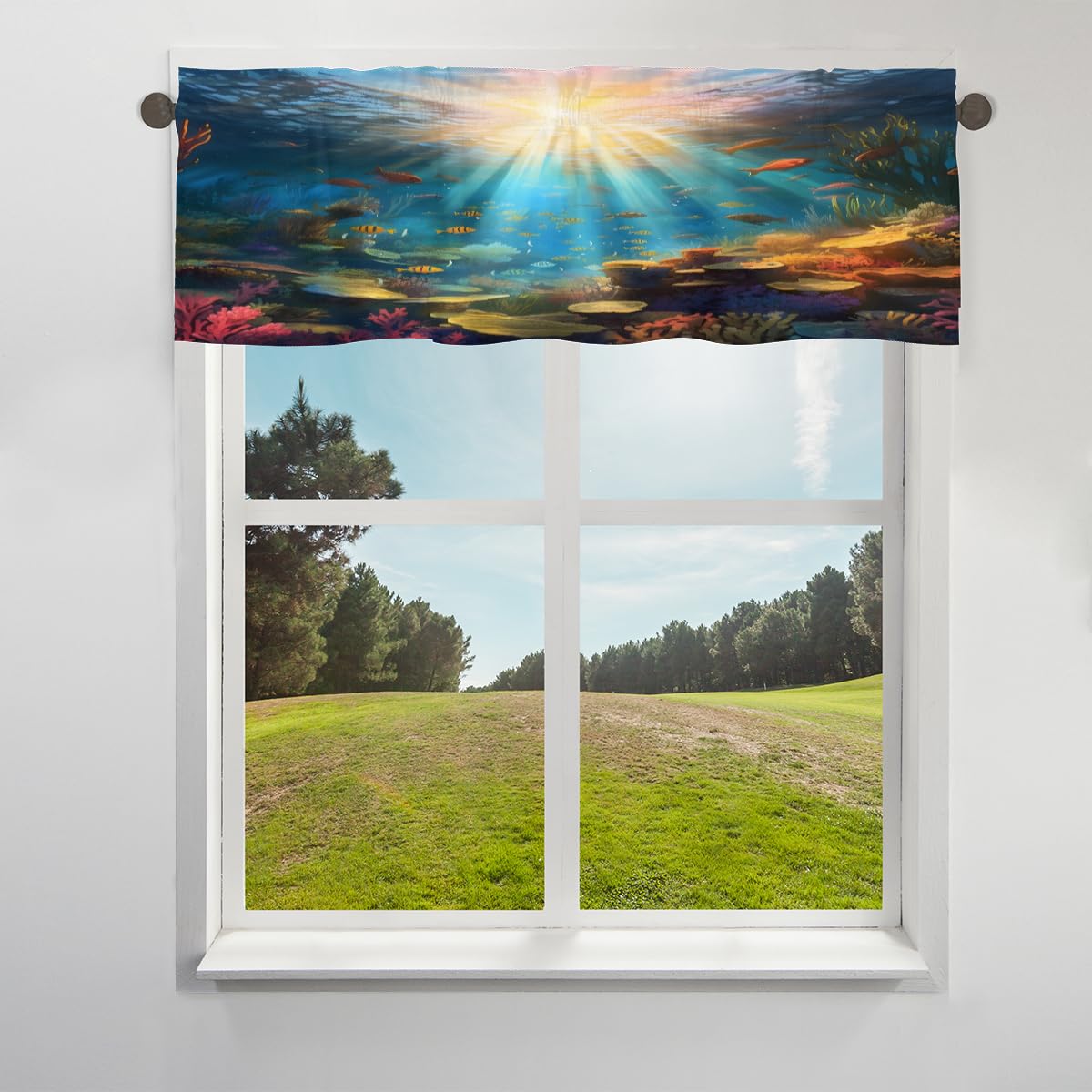 Ozean Quallen Volant Vorhang Für Fenster, Kurze Fensterbehandlung Volant Stange Tasche Vorhang Für Küche Wohnzimmer Schlafzimmer 18 X 52 Zoll