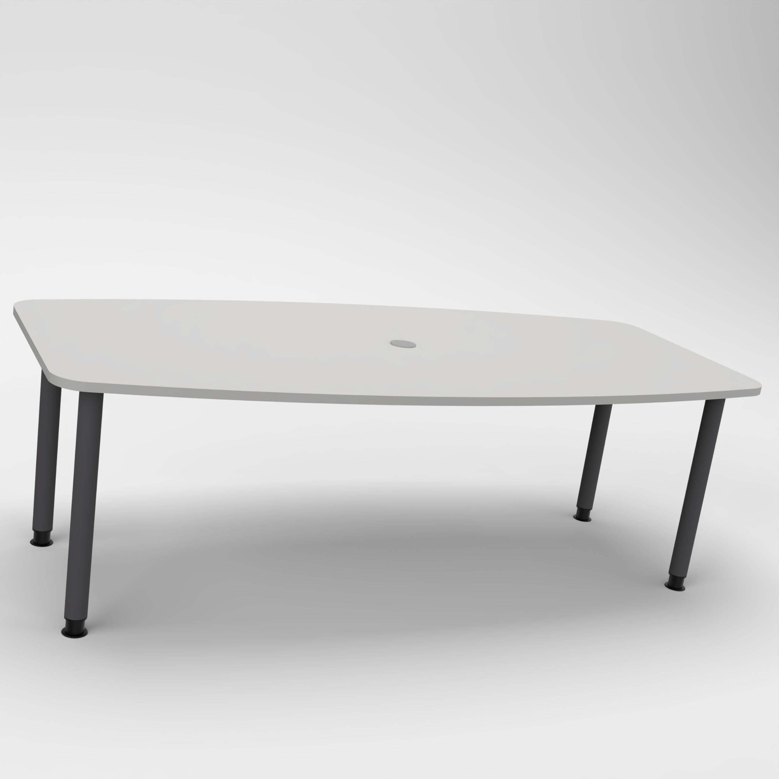 Konferenztisch KONTI 220x103 cm – ovaler Besprechungstisch in Grau mit graphitfarbenen Rundrohrfüßen & Kabelauslass, Meetingtisch für 6–8 Personen, moderner XXL-Tisch fürs Büro & Besprechungsraum