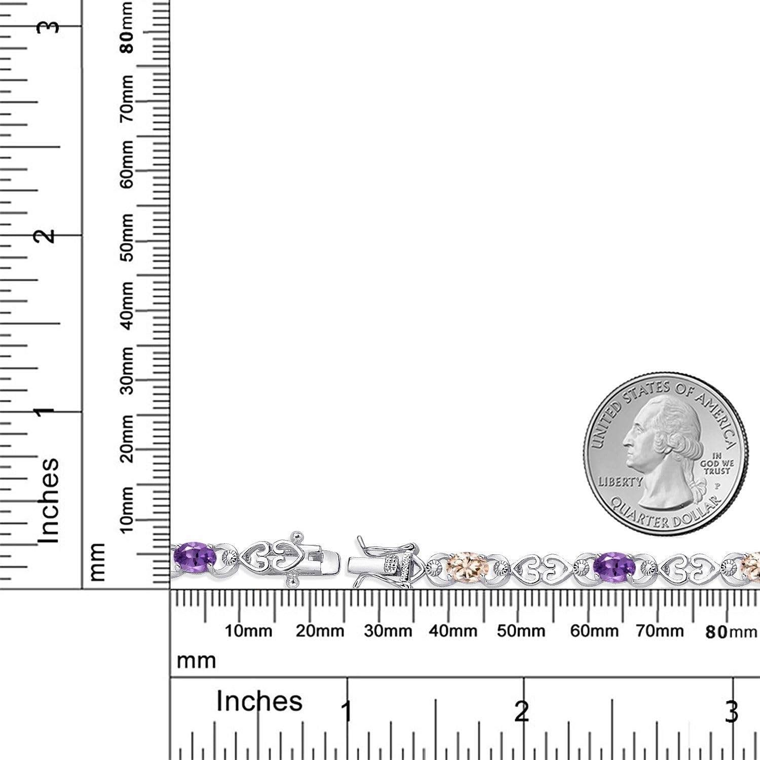 Gem Stone King 925 Sterling Silver Peach Morganite and Purple Amethyst and Lab Grown Diamond Bracelet For Women | 3.81 Cttw | Gemstone October Birthstone | Oval 6X4MM | Length 7.25 Inches - Image 6