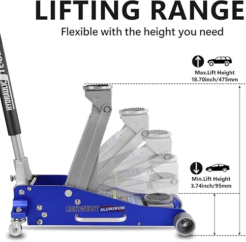 Miniatura 10 de Gato hidráulico de piso de 2 toneladas de bajo perfil para automóvil con rango de elevación de pistón único 3.3"-15.2"