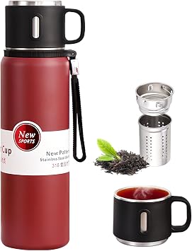 1500ml Double wall vacuum Leakproof stainless steel wide mouth insulated water bottle,tea tumbler with tea strainer infuser basket,cup and lid; travel coffee thermoses hot drinks,cold thermal flask