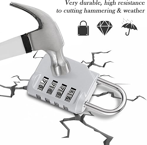 Miniatura 5 de Paquete de 6 cerraduras de combinación, cerraduras de combinación de cerradura digital, candado de combinación programable, plateado, blanco, negro,