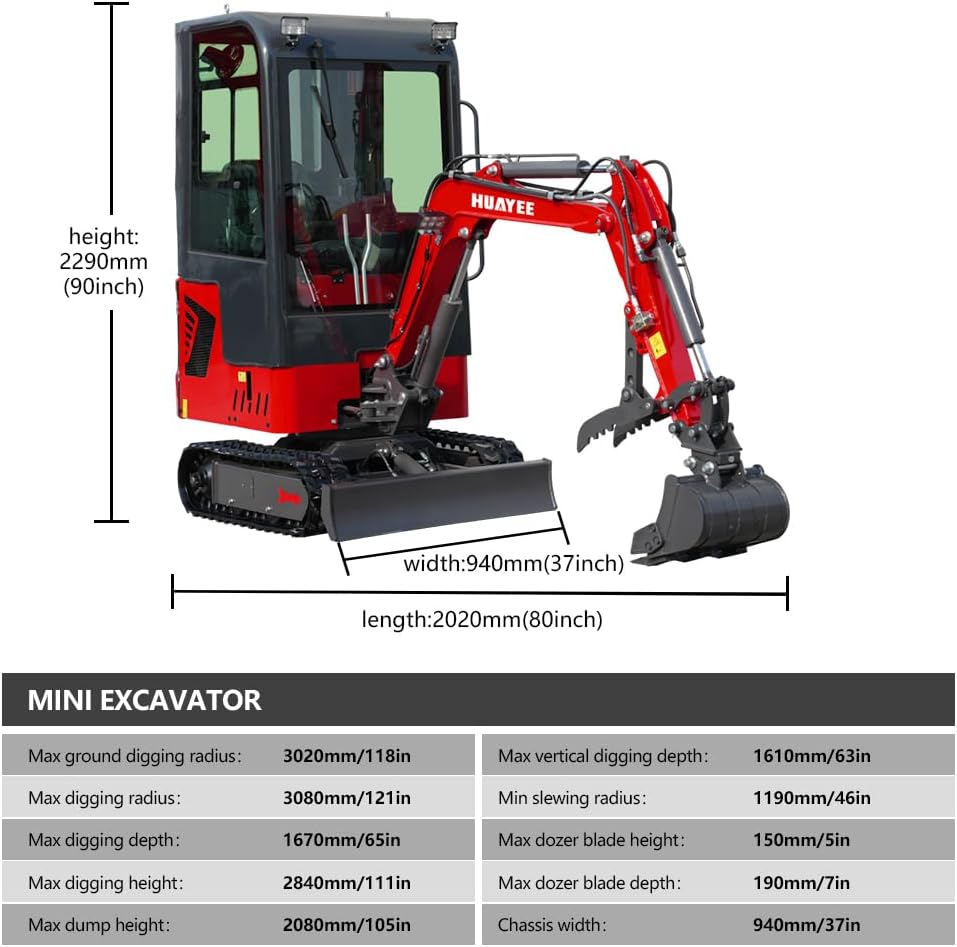 Dimensions of the HY12F Mini Excavator