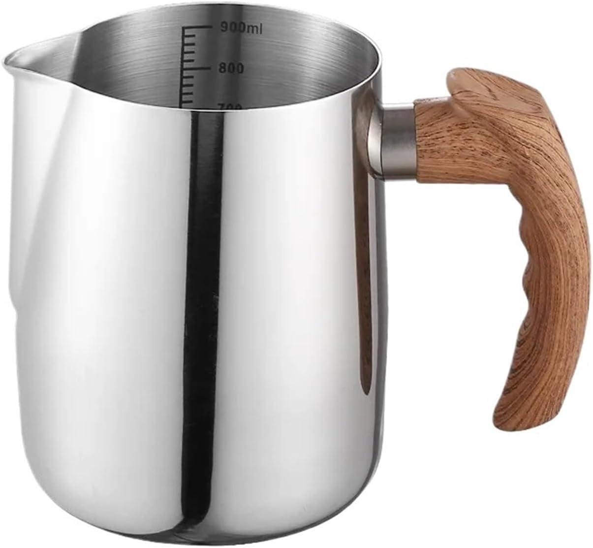 304 Stainless Steel Coffee Milk Frothing Pitcher Jug 600ML Latte Steam Pot With Scale Wooden Handle Cup(Khaki)