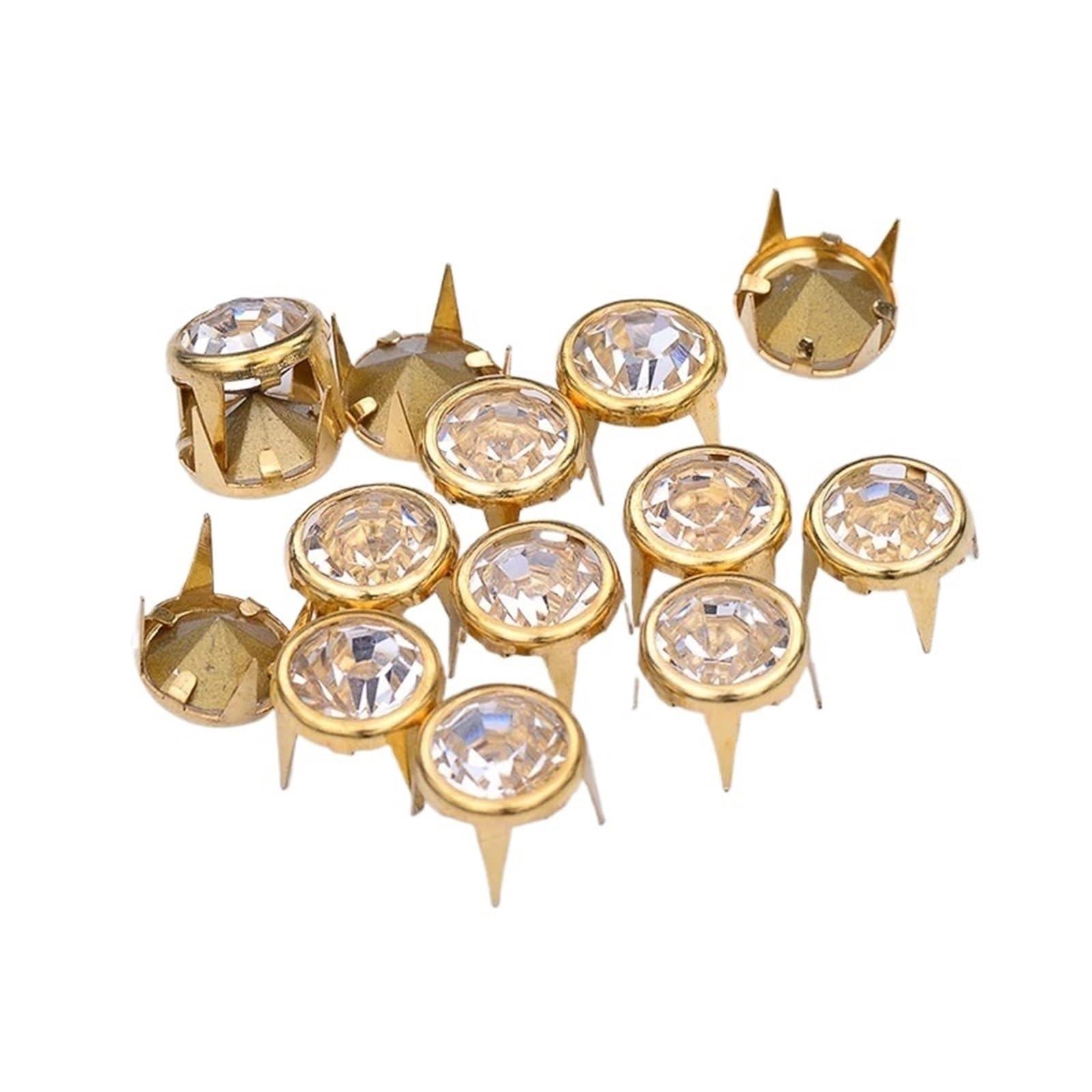 Mlyvax Gold Clear Stone 250 Pcs 10Mm Gold Claw Rhinestone Rivet Metal Studs For Leather Diy Crafts