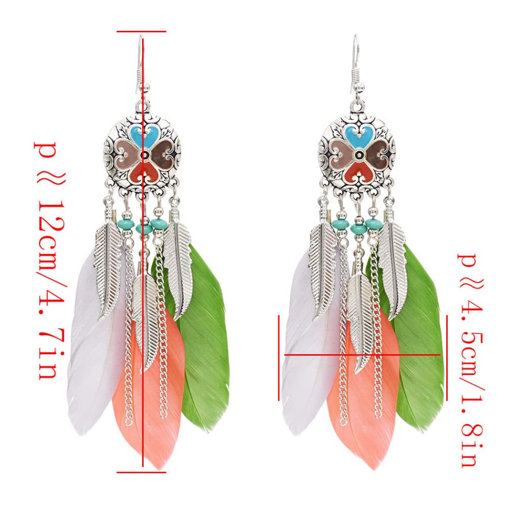 Orecchini Pendenti Con Piume Da Donna ,Orecchini Pendenti Con Nappe Vintage Bohémien - Con Design Acchiappasogni Per Splendidi Orecchini Con Frange Da Sposa Gioielli Per Orecchie Da Festival Per Fe