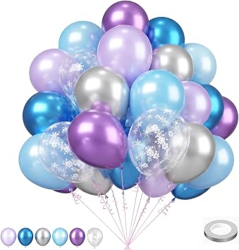 Lukiituke Light Purple Balloons,57Pcs Blue and Silver Balloons, 12in Purple Balloons for Winter Theme, Ice Snow, Birthday, Baby Shower, Wedding Decorations