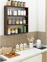 Wall-Mounted 3-Tier Kitchen Shelf Wooden Wall Storage Rack for Spices, Jars, and Mug Utensil Organizer Shelf for Bathroom Living Room and Office Wall Rack Home Display Rack (Brown)