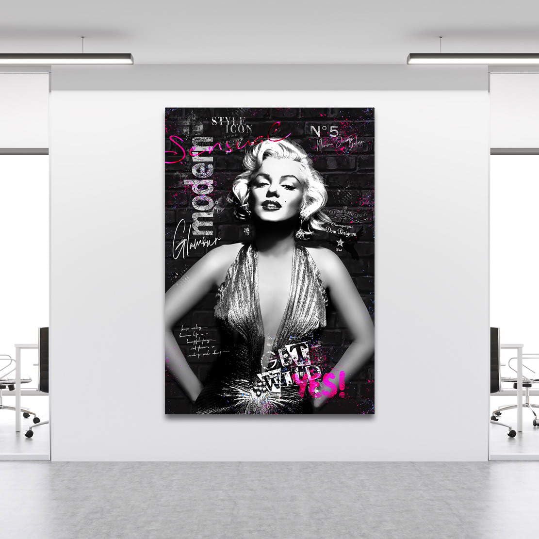 Kunstgestalten24 | Marilyn Monroe Vogue Black Pop Art Bild | Leinwand Bild | Wohnzimmer bilder | Wandbilder | Wanddeko | XXL Bilder auf Leinwand | Moderne Bilder | Hochwertige Kunstdrucke