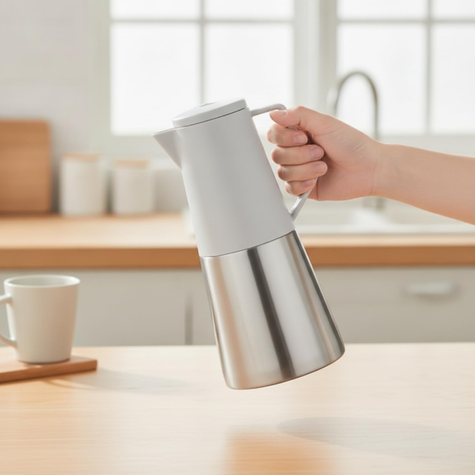 perfk Bebidas Jarra Térmica Cafetera Térmica Garrafa Isotérmica Carafe Aislada con Interior de Acero 304 Vertido con una Mano Antigoteo Estética Moderna, Negro