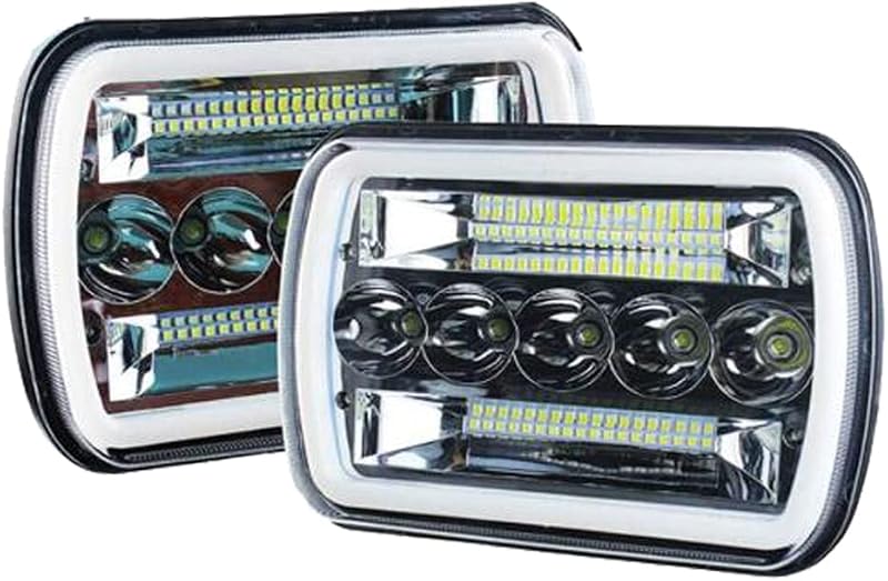 Par de faróis LED 7x6 5x7 H6054 H5054 com halo branco e âmbar AMUNIESUN – 2 unidades