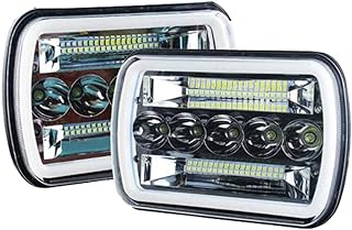 Super Bright Pair 7x6 5x7 Led Headlights 6052 6054 H5054 H6054 Hi/Low Sealed Beam White/Amber Halo Fit For Jeep TJ JK Cherokee XJ YJ Pickup Dodge Ram Ford Chevy Chevrolet Express Nissan
