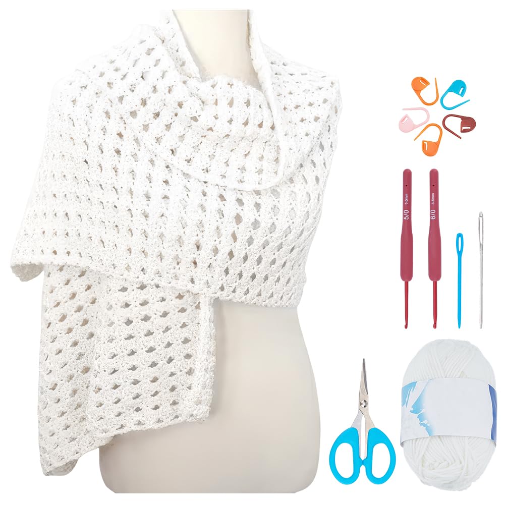 FREEBLOSS Kit de Crochet pour Châle avec Tutoriels Vidéo Étape Par Étape Ensemble de Châles au Crochet avec Fil Kit de Démarrage pour Adultes Artisanat D'Art