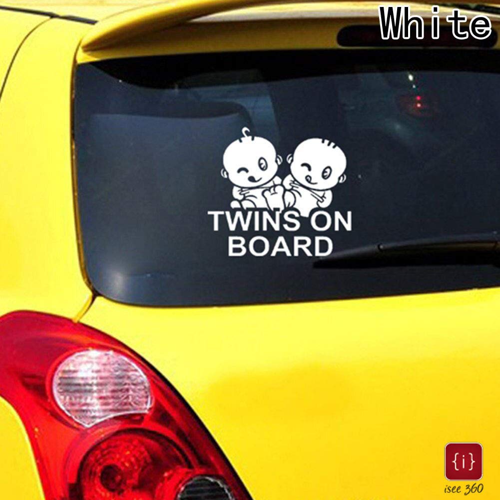 ISEE 360® Car Sticker Twins On Board Warning Mark Baby Child Vinyl Decals White 15.00 x 14.00 Cm