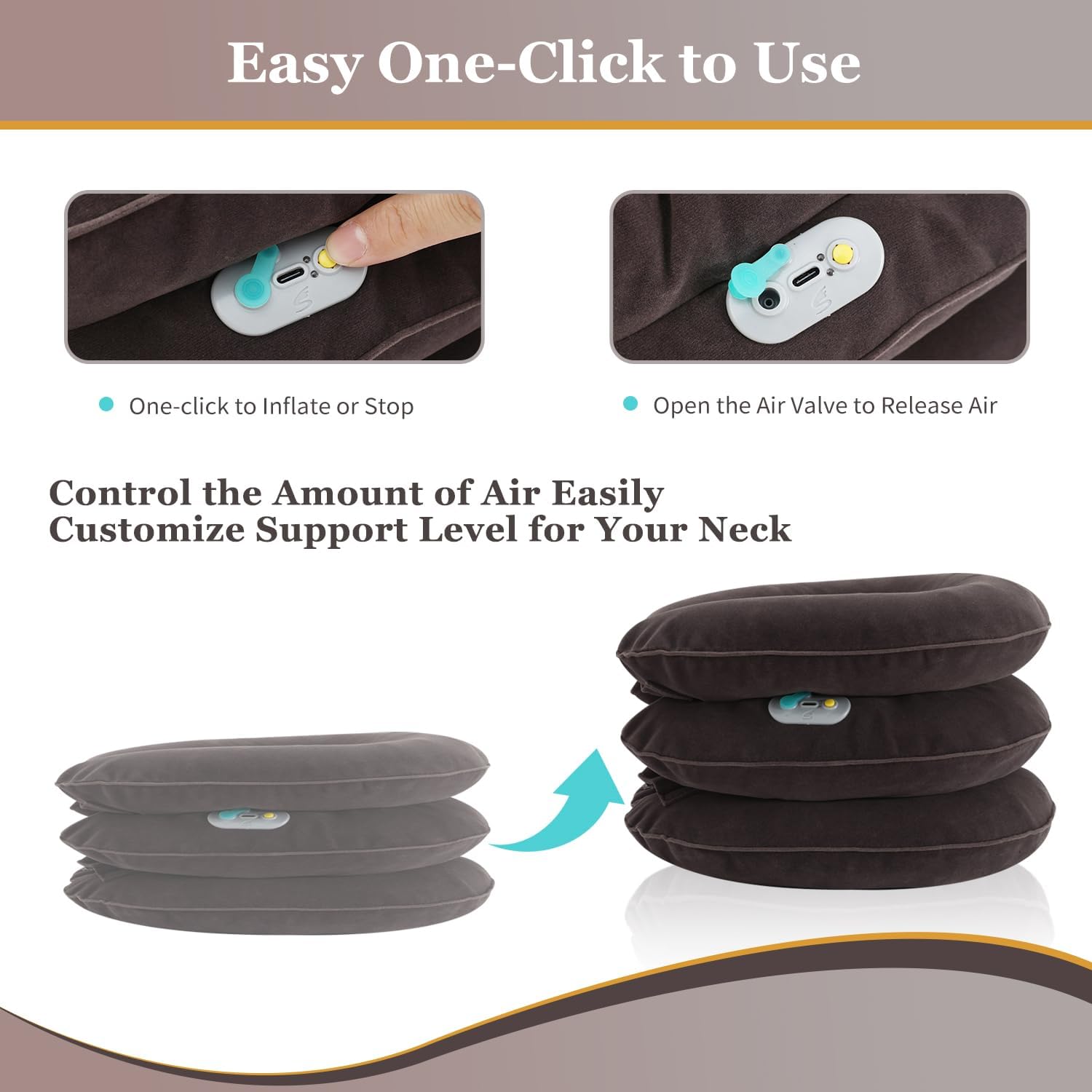 S Electric Pump Cervical Neck Traction Device for Neck Pain Relief, One-Click-to-Inflate Neck Stretcher Support Brace for Home Use Neck Decompression (Built-in Battery & Motor Powered) Gray